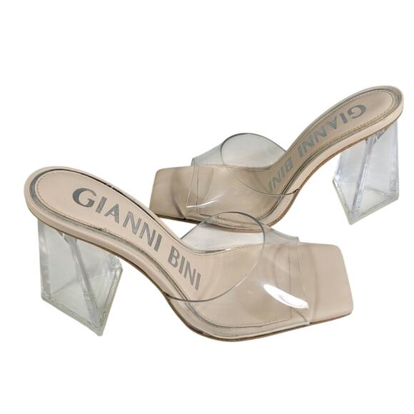Gianni Bini Cream Caylor Clear Patent Square Toe Lucite Heels Size 9.5M NWOT - Picture 2 of 6